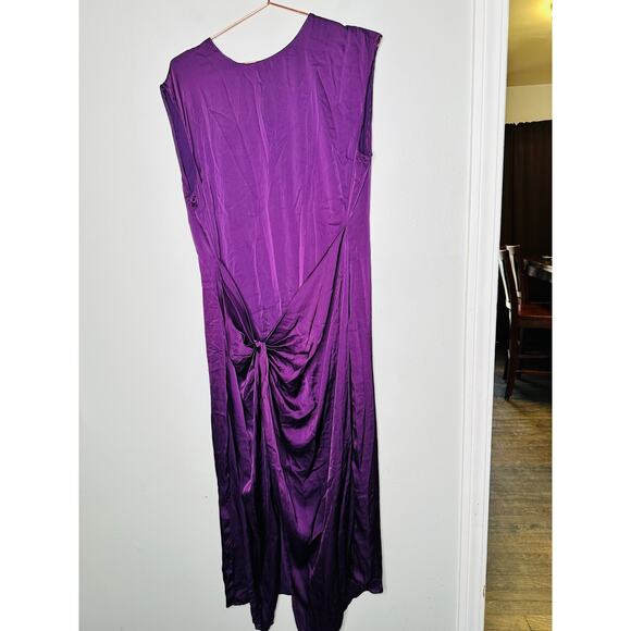 MARINA MOSCONE COLLECTIVE Purple Satin Shift Knot Sleeveless Dress Size 14 - Picture 4 of 14